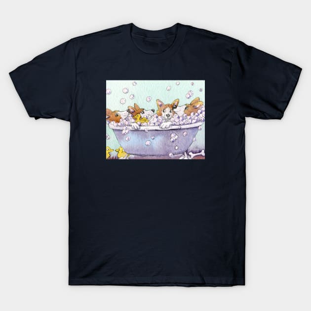 Corgi dogs are saving water by bathing with their friends T-Shirt by SusanAlisonArt